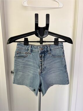 Good American Light Blue Button-Fly Denim Shorts